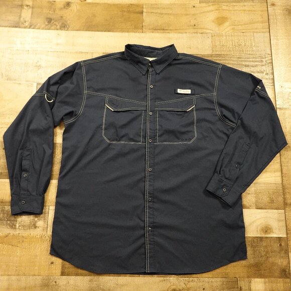 Columbia PFG OMNI-SHADE Ripstop Long-Sleeve Fishing Shirt (Men's Size L) polyester black type Vintage Second Hand